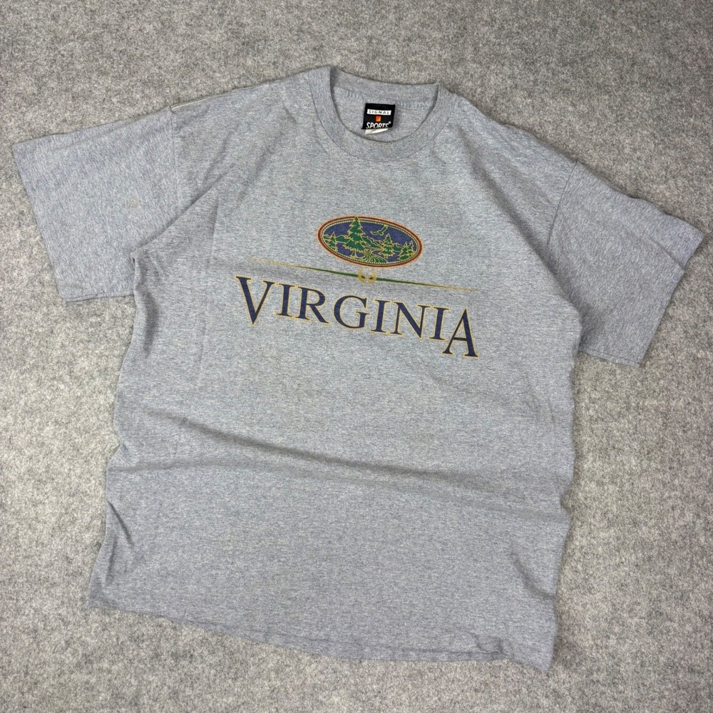 Vintage Signal Sports Virginia T Shirt XL Gray Single Stitch Made in USA Mens